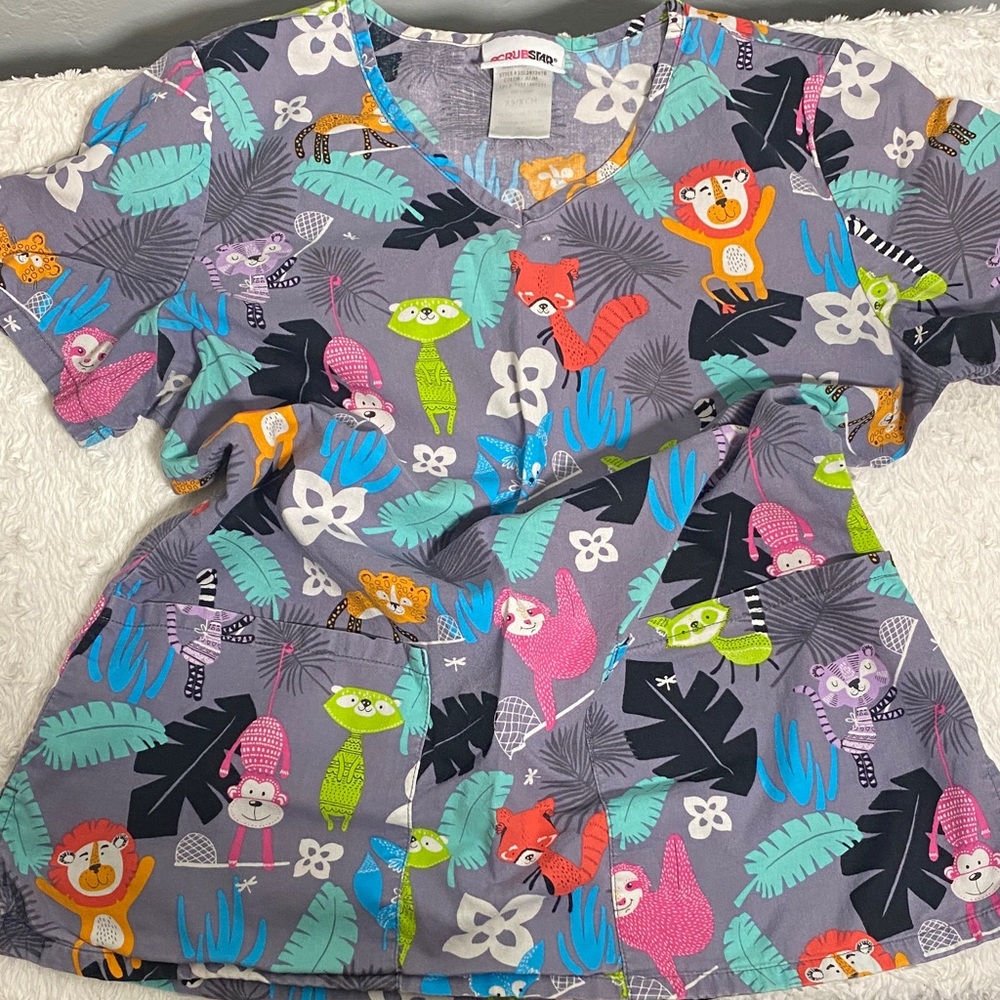 Colorful Animal Print Scrub Top